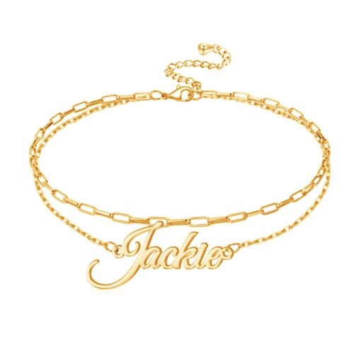 18k gold plated stainless steel custom layered anklets with name paperclip chain wholesale